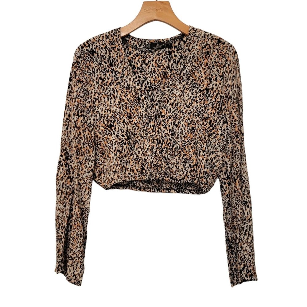 Volcom Sheer Leopard Print Crop Top True To This Long Sleeve Womens Size XS